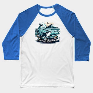 Great White Shark - WILD NATURE - GREAT WHITE SHARK -4 Baseball T-Shirt